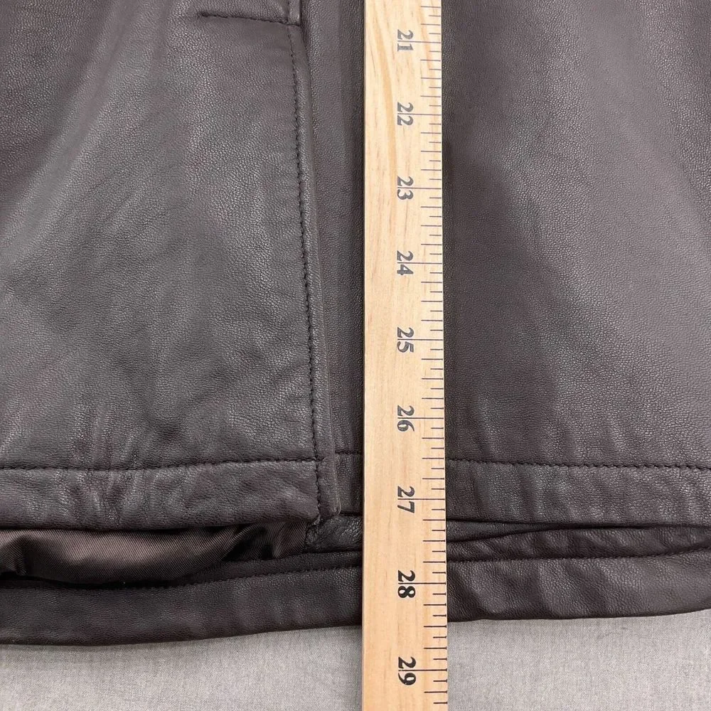 Eddie Bauer Jacket Women L Brown Leather Double Breasted Pea Coat‎ Car Classic